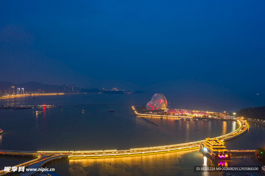 夜幕下的跨海大桥美景
