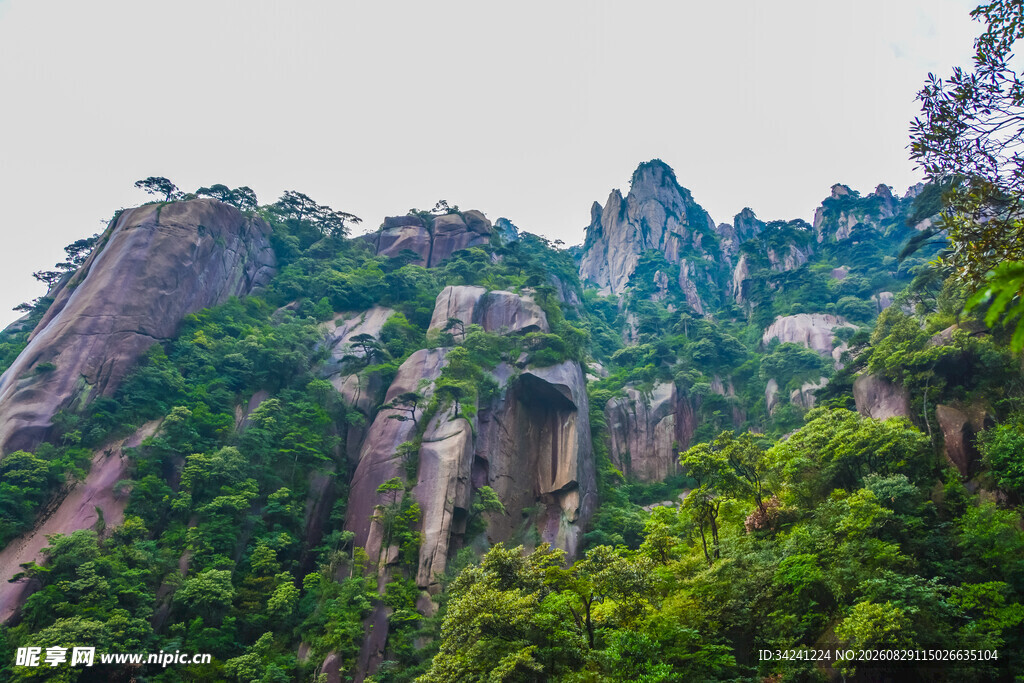 秀丽奇峰伴葱郁山林