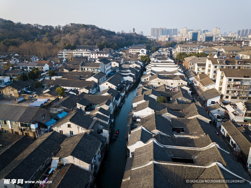 江南水乡民居俯瞰景象