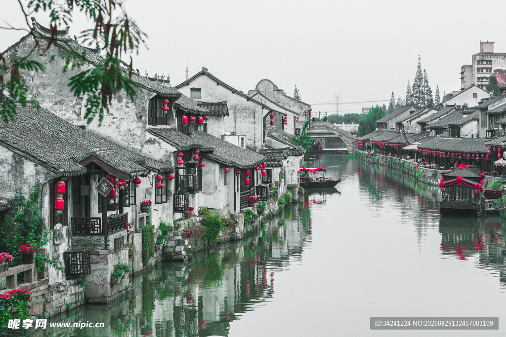 江南水乡古景静谧河道