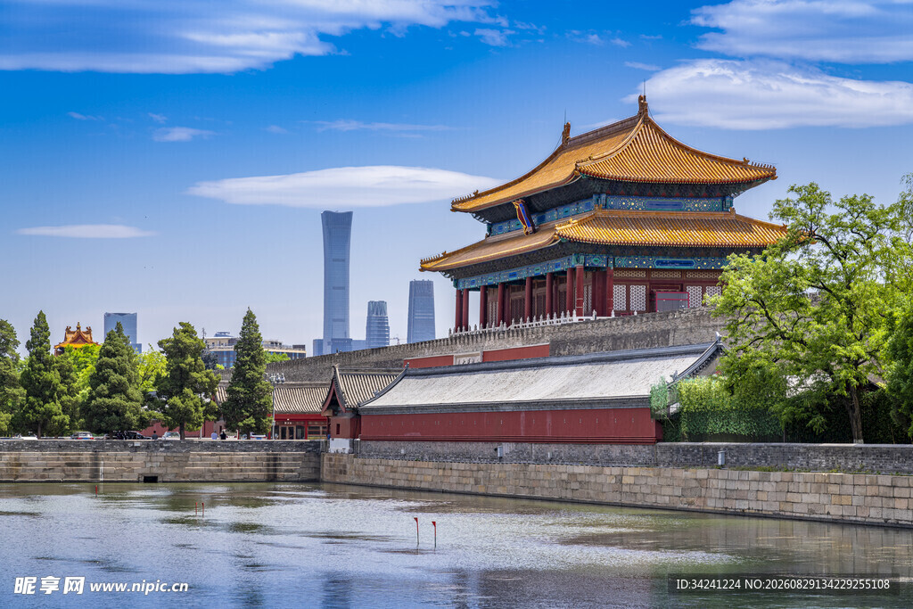 北京故宫角楼河畔美景
