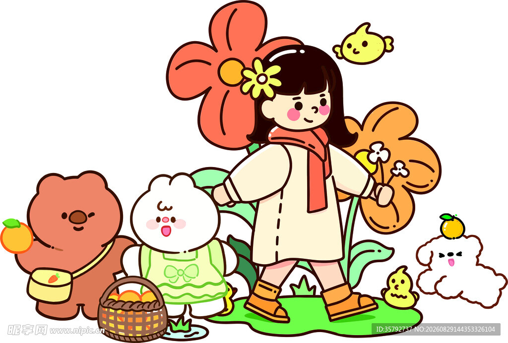 女孩与萌宠的春日野餐