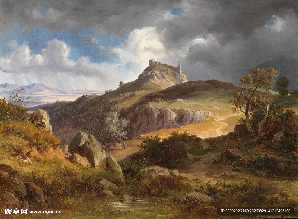 山间风景油画