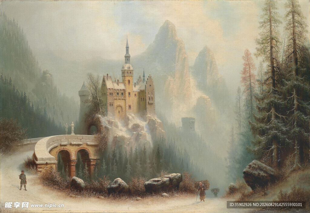 山间城堡风景图