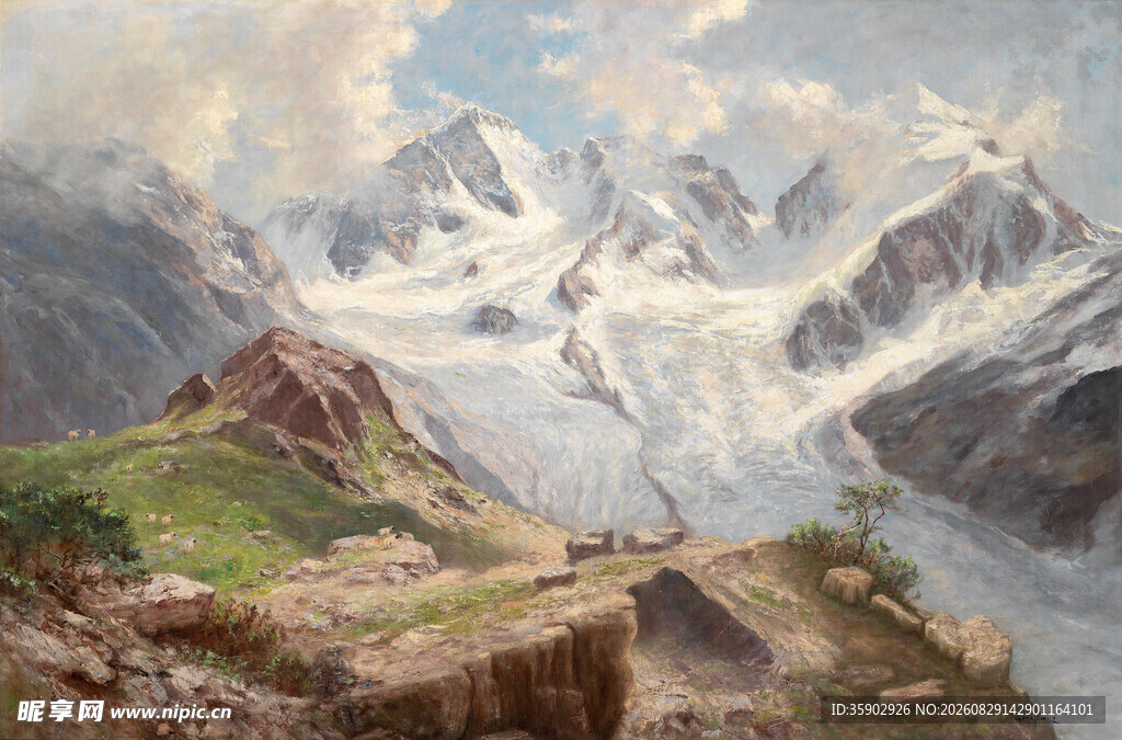 壮丽雪山风景油画