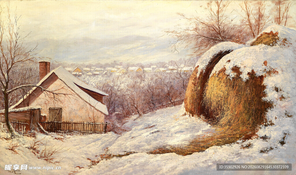 冬日乡村雪景小屋