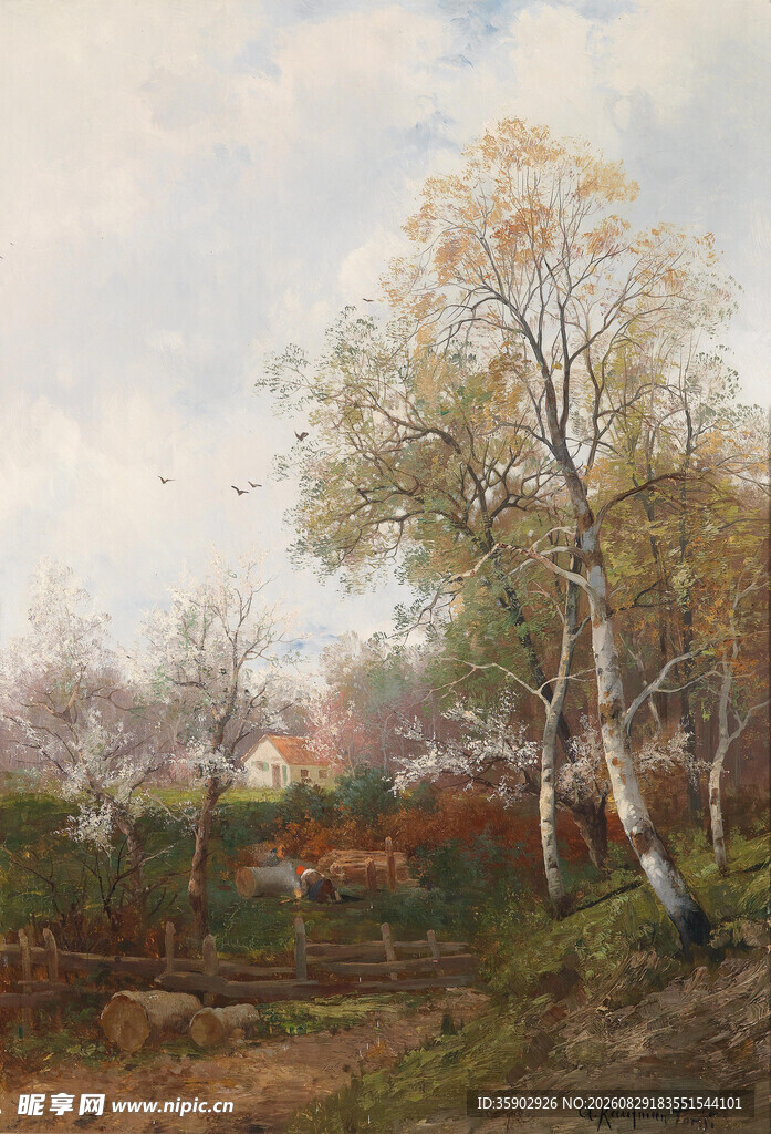 秋日乡村风景油画