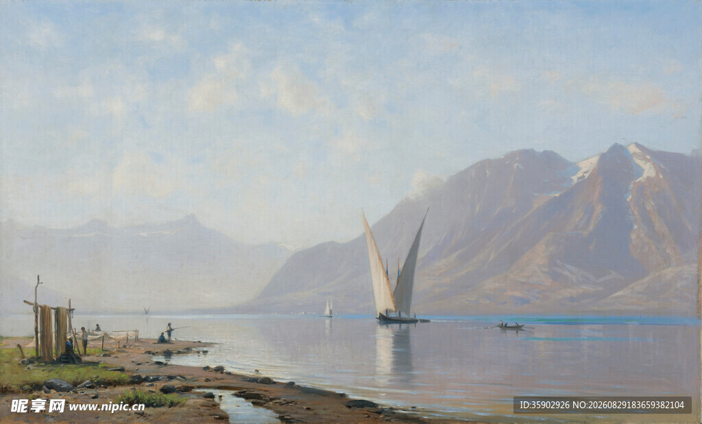 湖畔远山美景