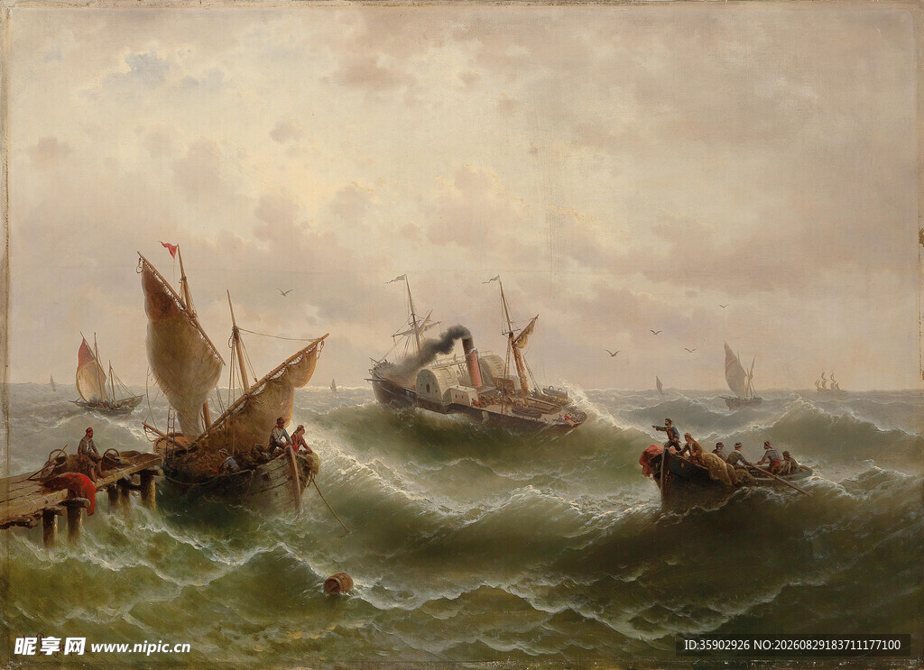 海上帆船在风浪中航行