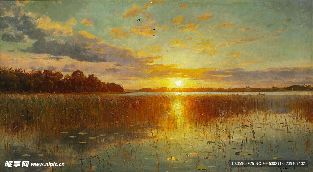 湖畔日落美景