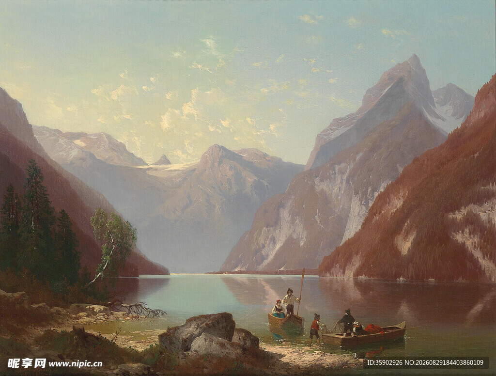 山水间的静谧小船风景