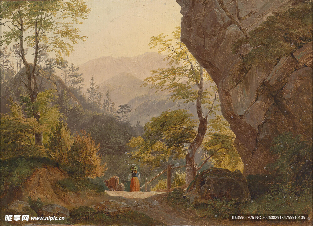 山林间的行人风景