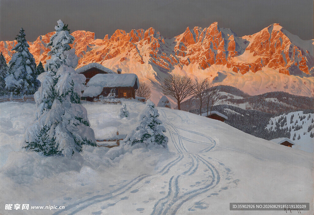 雪后山间小屋的绝美风光