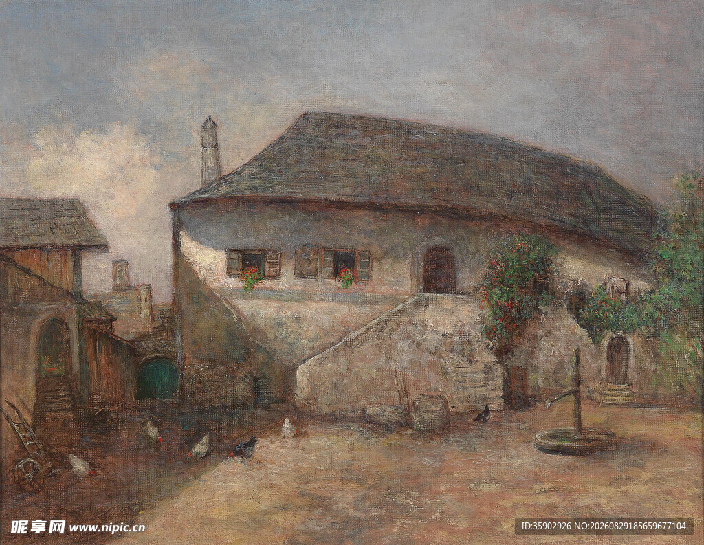 乡村小屋风景油画