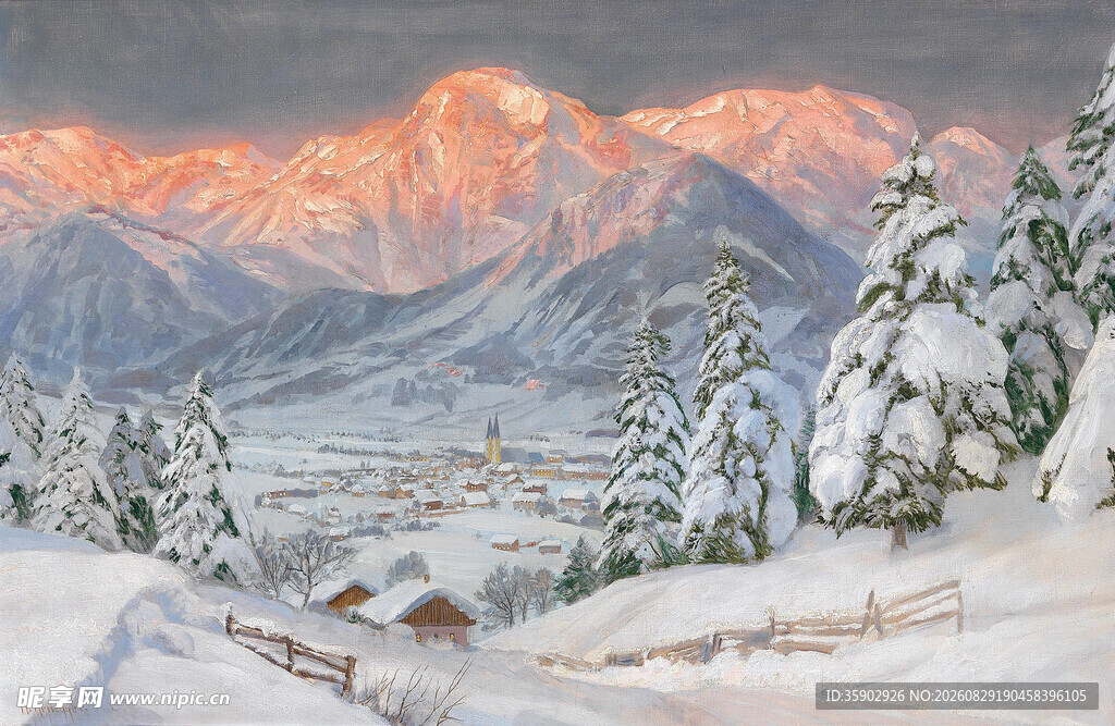 冬日雪山雪景静谧风光