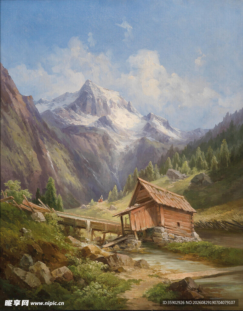 山间小屋静谧的自然美景