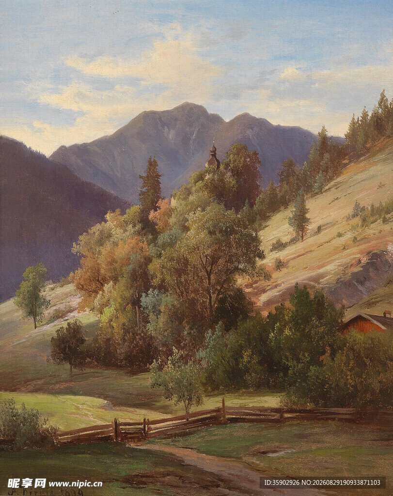 山间秋景中的宁静小屋