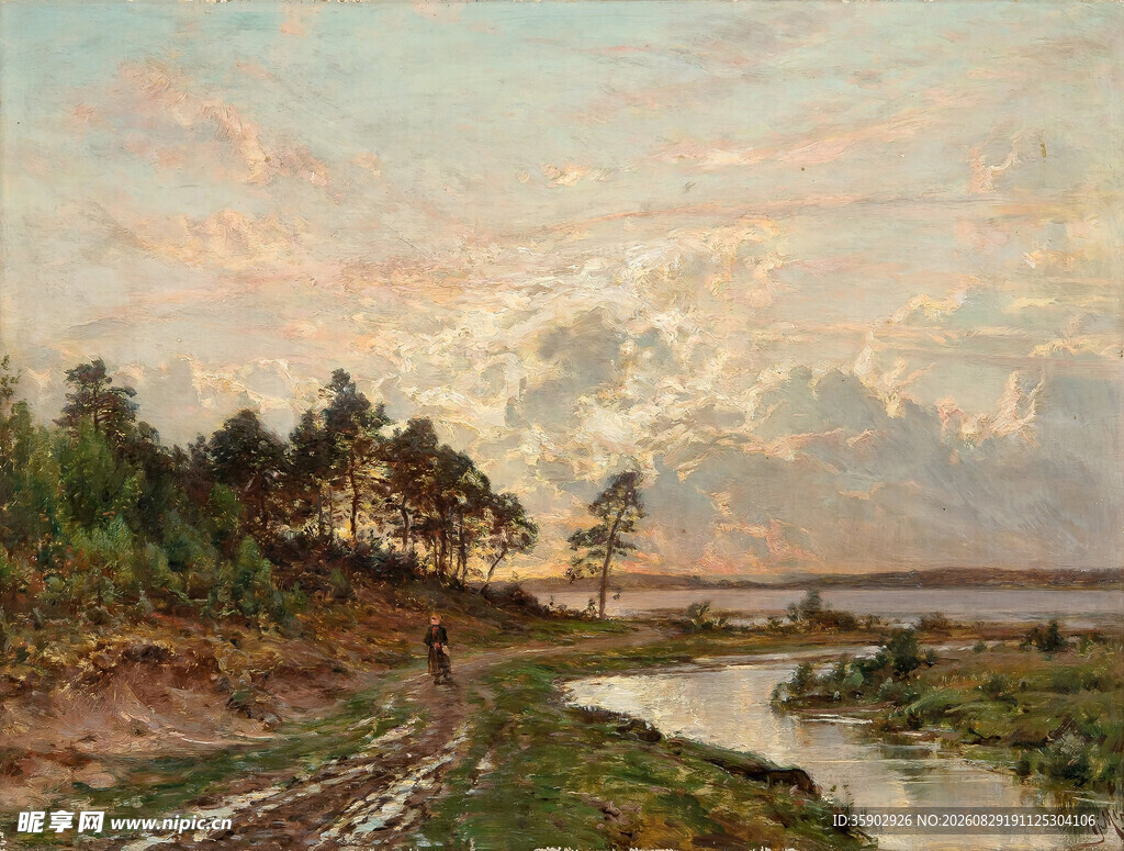 河畔风光油画
