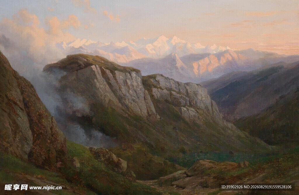 壮丽山景油画风光