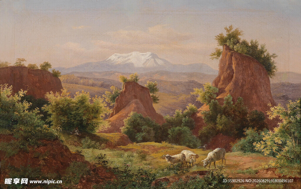 荒野丘陵风景油画