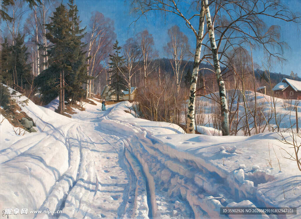 冬日雪中小路风景