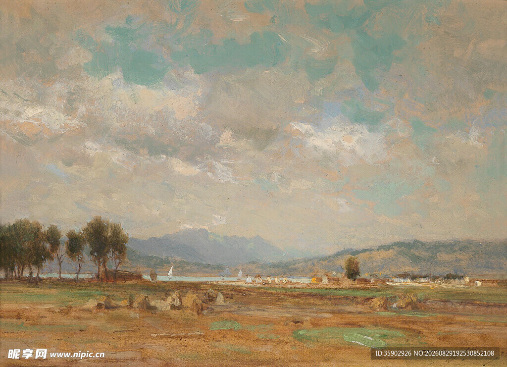 田园风光油画场景