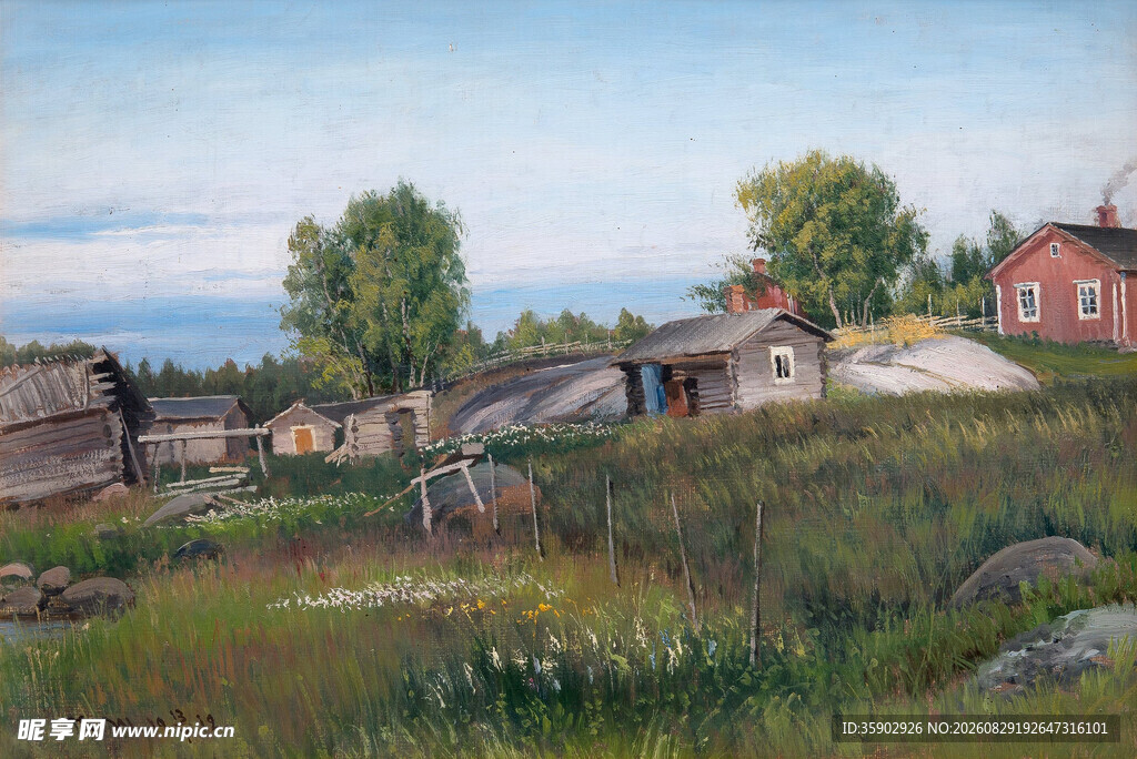 乡村田园风景油画