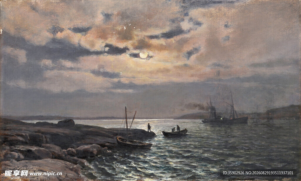 海上黄昏船只风景图