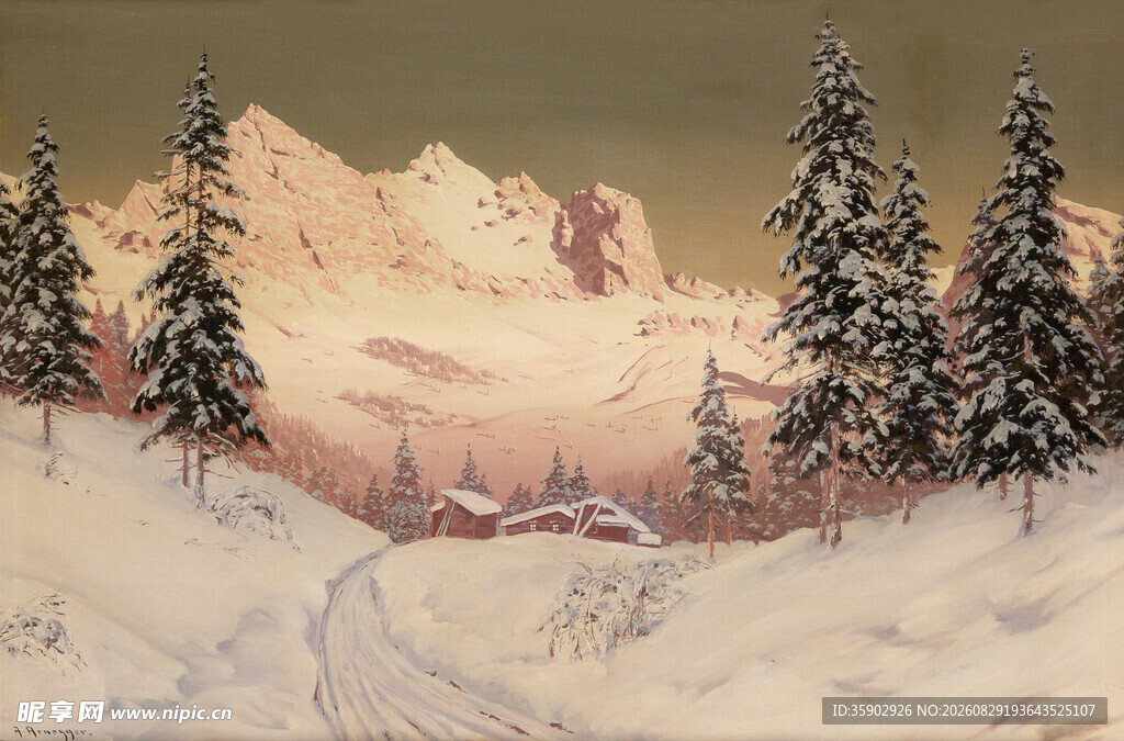 冬日雪山松林静谧美景