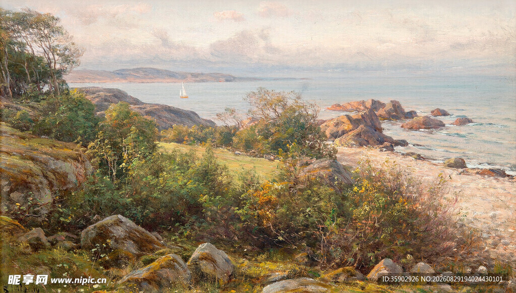 海岸边的自然风景画作