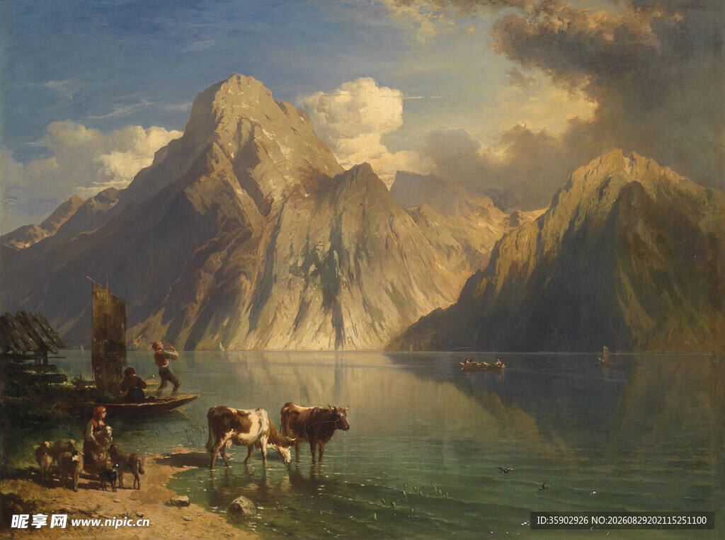 湖畔牧景山光水色如画