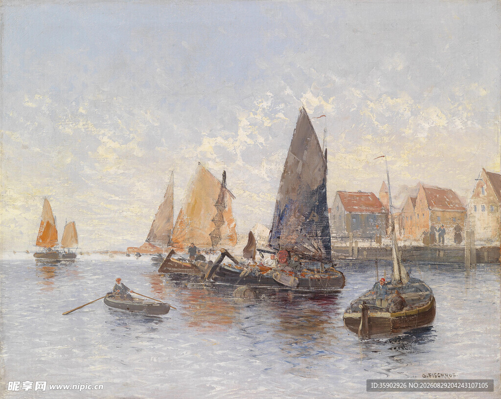 海上帆船风景油画