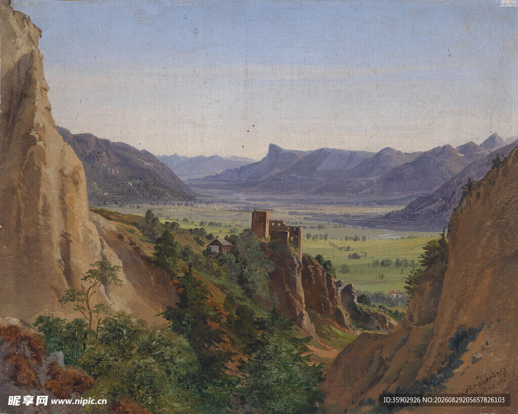 山间城堡风景油画