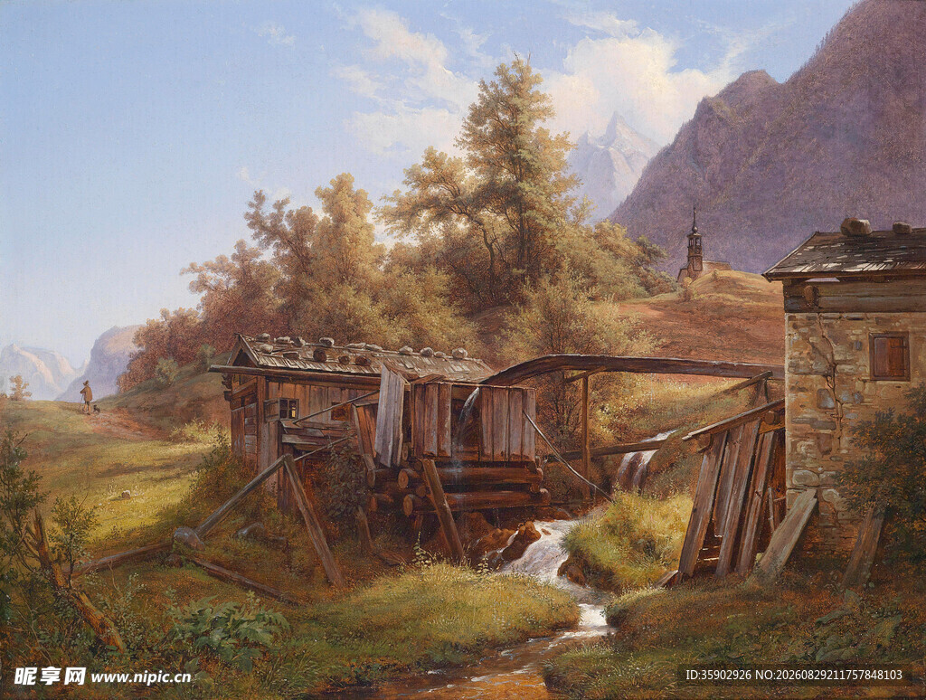 乡村破旧小屋旁的自然景致