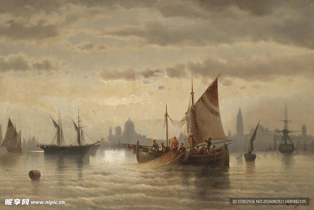 海上帆船风景油画