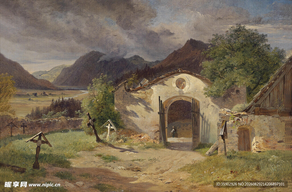 乡村小屋风景油画