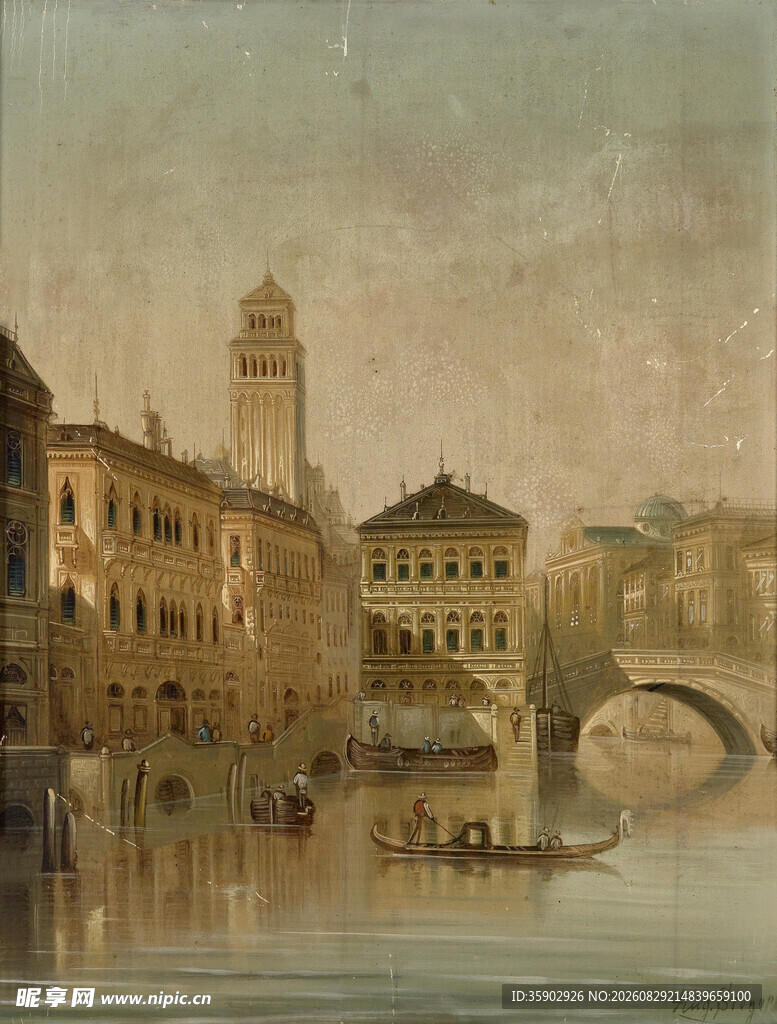 河畔古城风景图