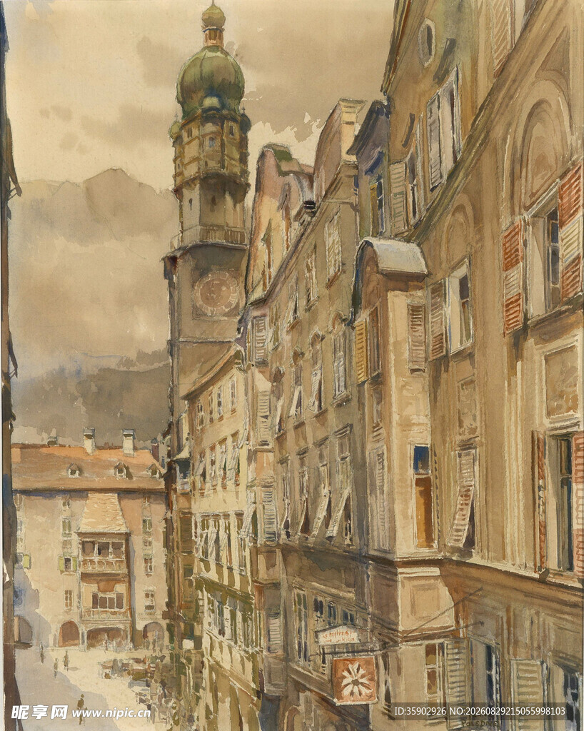欧式街道建筑风景画作