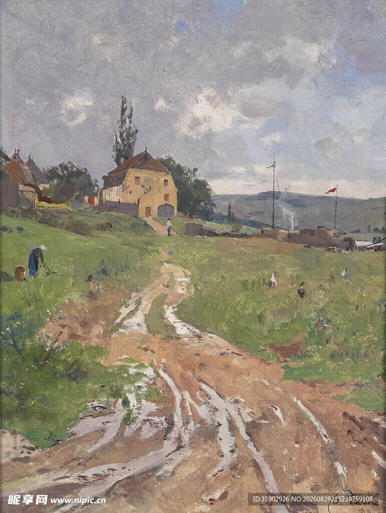 乡村田野风景油画