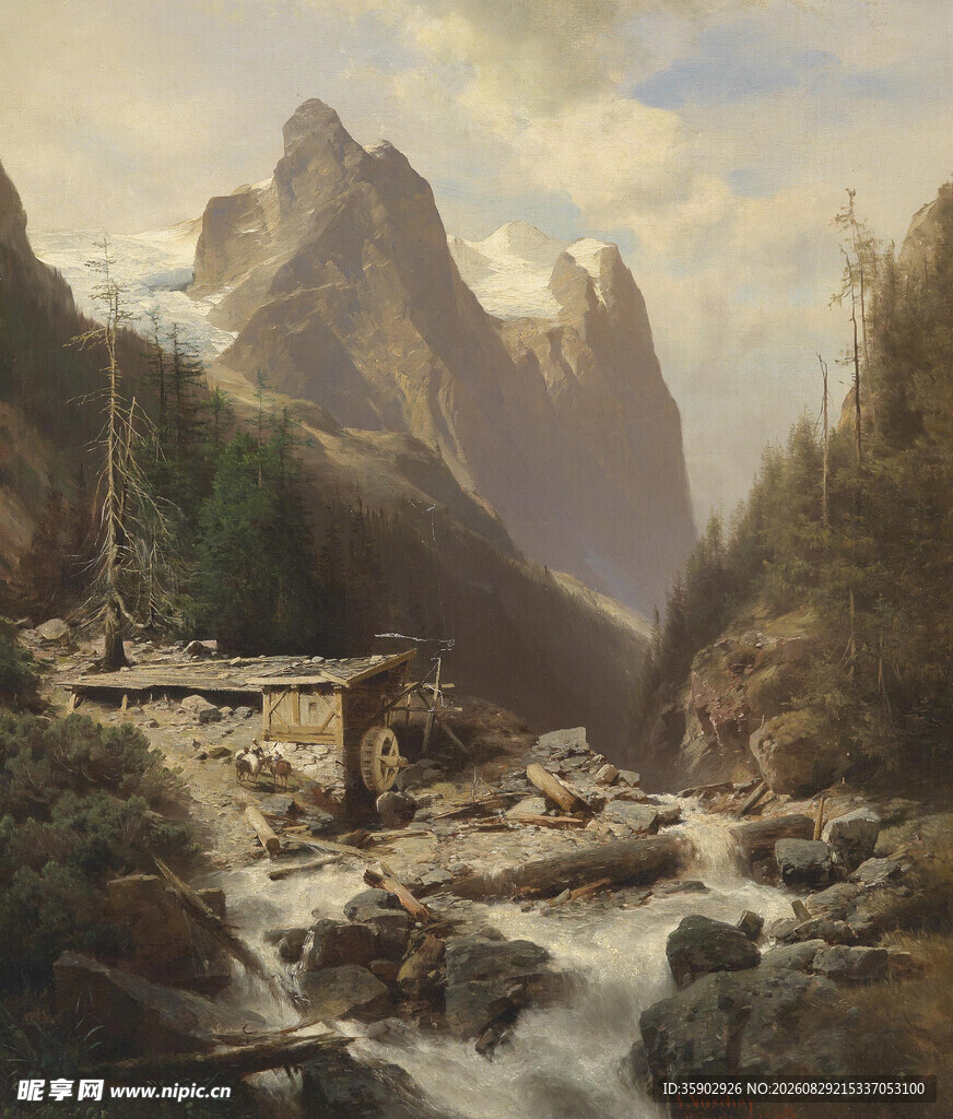 山间溪流与桥的壮美风景