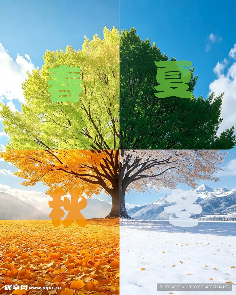 树的四季四宫格风景素材