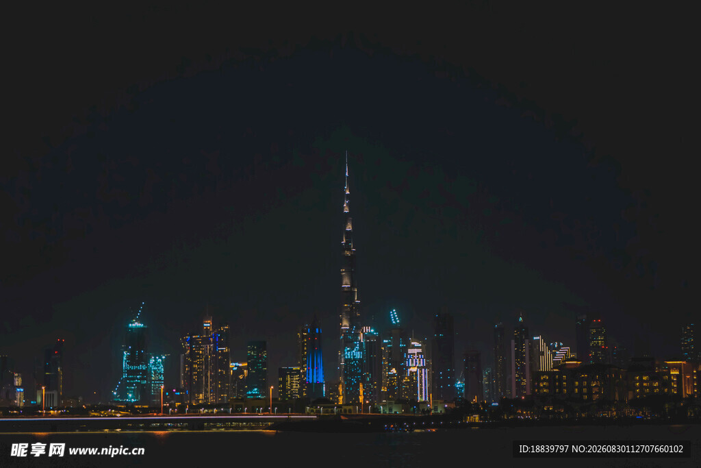 迪拜璀璨夜景摩天大楼