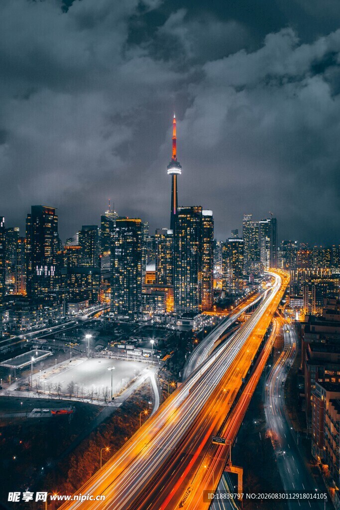 城市夜景中的车流灯光