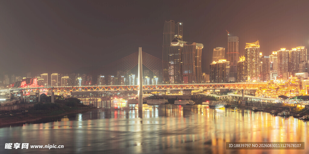 城市璀璨夜景河畔风光
