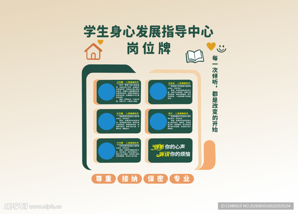 学生身心健康教师岗位牌