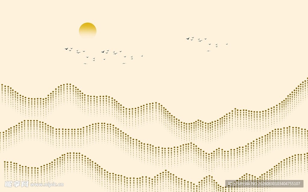 水墨山川初阳映照美景