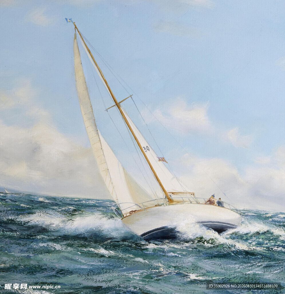 海上帆船破浪前行