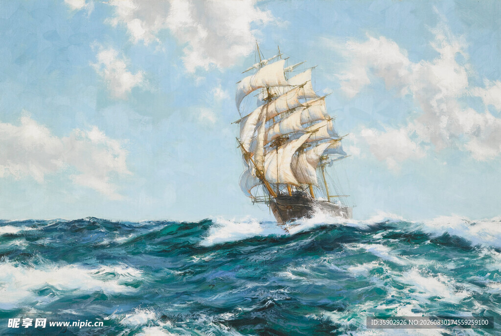 海上帆船破浪前行