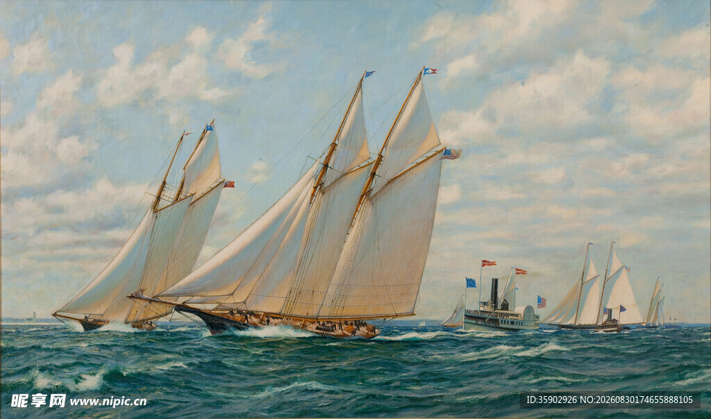 海上帆船航行壮丽景象