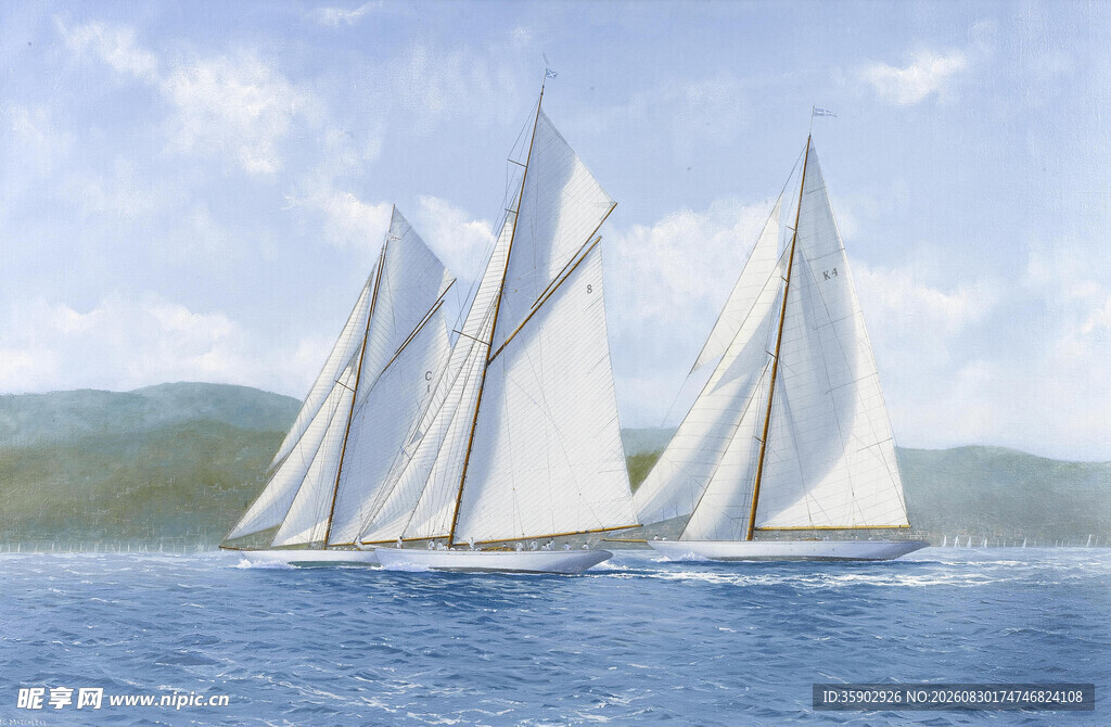 海上帆船航行美景